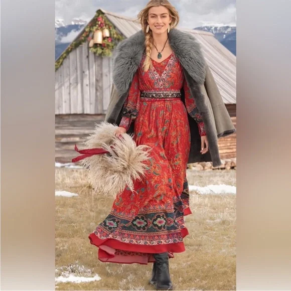 Sundance Le Grand Amour Red Maxi Boho Embroidered Dress XXL -  threedaughtersproperties.com
